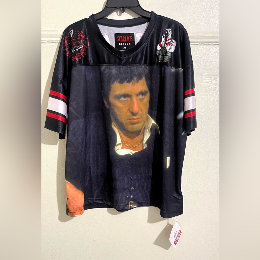 Reason Black Graphic Jersey with Red and White Accents